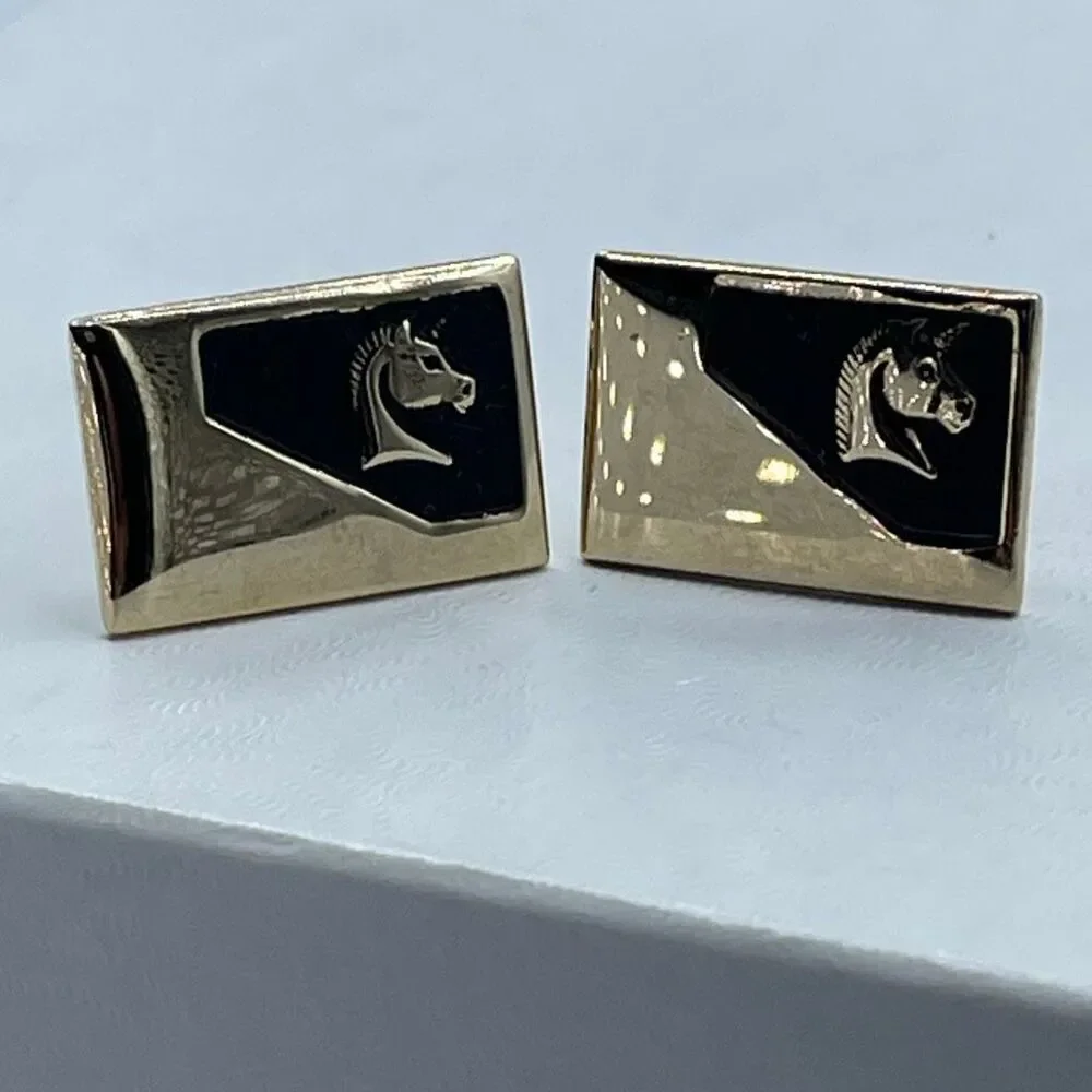 Vintage unicorn gold tone black rectangle cufflinks!